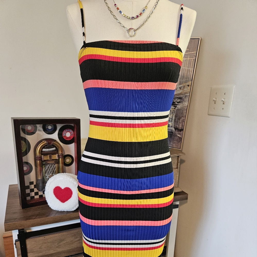 Striped Spaghetti Strap Midi Dress (nwot)